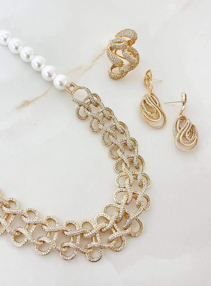 Infinite Pearl & Gold Statement Set
