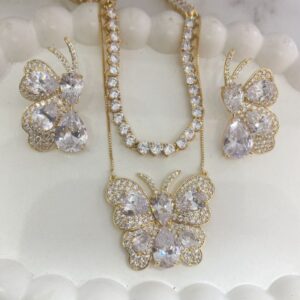 Luxury butterfly jewelry set with sparkling stones.
