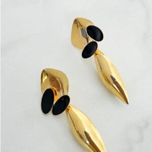 Modern Gold Drop Earrings with Black Stone